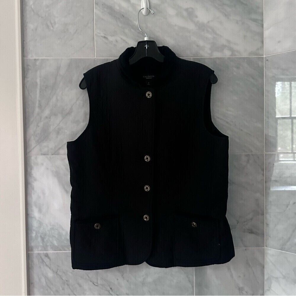 Talbots Womens Black Quilted Button Down Vest Jacket Size Medium - Picture 7 of 10